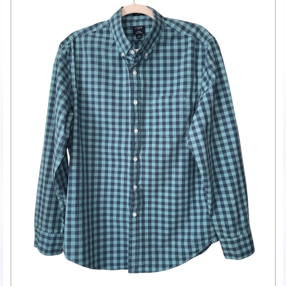 J.CREW FLEX WASHED Men’s large 
Blue‎ Check Cotton Stretch Button-Up
Shirt